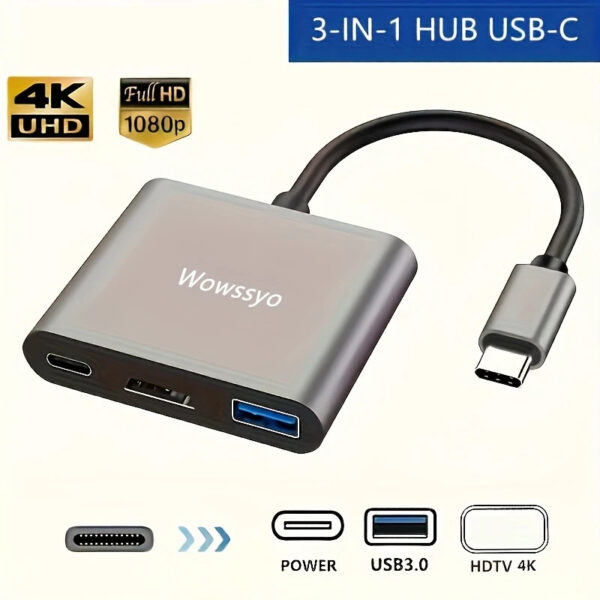 Adaptateur USB-C vers HDMI et USB 3.0 en Aluminium Ultra-Résistant - Compatible Smartphone/Tablette