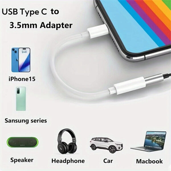 Adaptateur USB-C vers Jack 3.5mm - Son Haute Fidélité - Compatible Smathphones, Tablettes